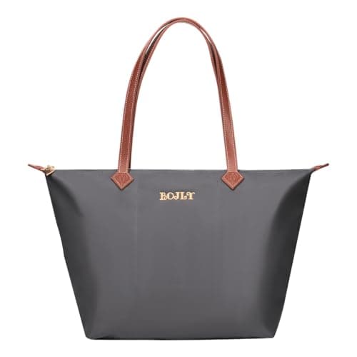 Image of BOJLY Large Capacity Waterproof Tote Bag for Women - Foldable Reusable Shopping Bag for Travel, School & Work - Lightweight Packable Shoulder Bag (Grey)