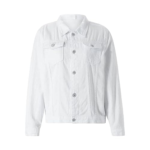 Image of YOUNIFIZ Women’s Cropped Denim Jacket Long Sleeve Button Down Jean Shacket with Chest Pockets Casual Lightweight Outerwear