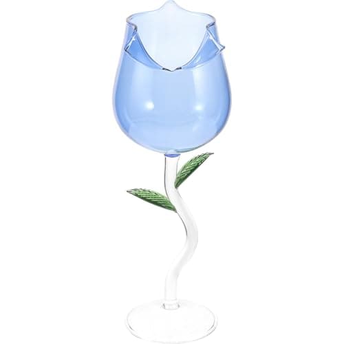 Image of Alipis Elegant Blue Flower Shape Wine Glass with Long Stem, Comfortable Grip and Easy to Clean Glassware for Home Dining and Entertaining
