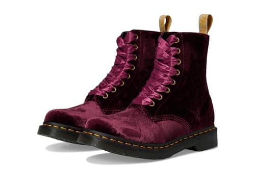Image of Dr. Martens Women's Vegan 1460 Pascal Velvet 8 Eye Boot Fashion, Cherry Red, 4 UK