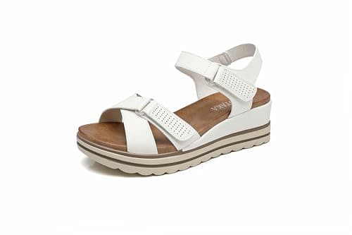 Image of IVACHY Women’s Platform Wedge Sandals,double Adjustable Ankle Strap Slingback, Hook and loop, wide fit Open Toe Comfort Walking Summer Sandals