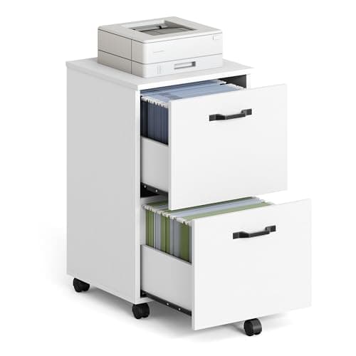 Image of VASAGLE 2-Drawer Filing Cabinet, Mobile File Cabinet for Home Office, Small Rolling Filing Cabinet, Printer Stand, for A4, Letter-Size Files, Hanging File Folders, White OFC040W46