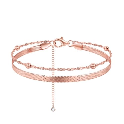 Image of ORAZIO Rose Gold Bracelet For Women 14K Gold Plated Bracelet Dainty Adjustable Layered Bangles Rose Gold Chain Bracelets For Womens