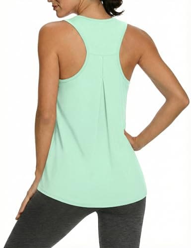 Image of Gyabnw Workout Tops for Women Gym Vest UK Breathable Racerback Sleeveless Sports Tank Yoga Running Green