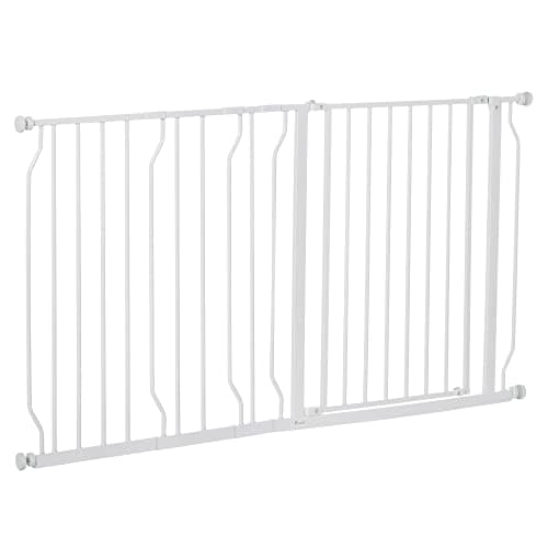 Image of PawHut Dog Gate Wide Stair Gate w/ Door Pressure Fit Pets Barrier for Doorway, Hallway, 76H x 75-145W cm - White
