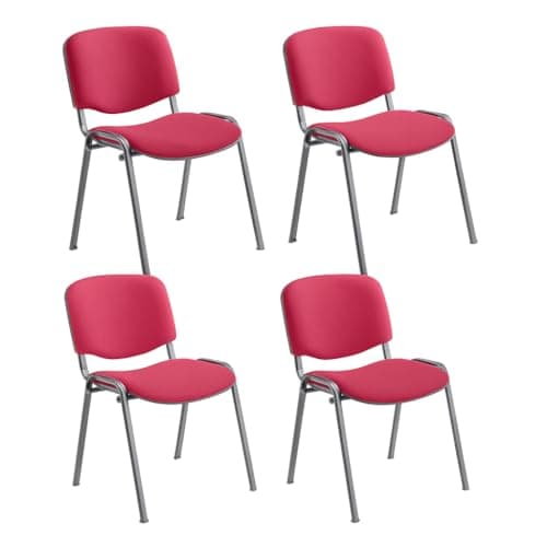 Image of Office Hippo Heavy Duty Stackable Reception Chair, Black Frame, Fabric, Claret, Pack of 4