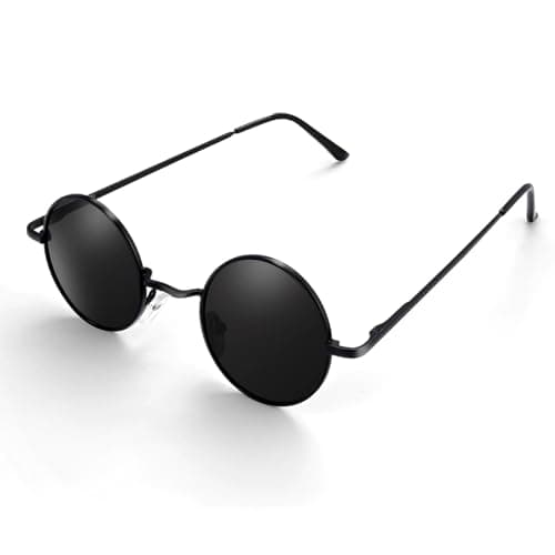 Image of Morcheiong Polarized Hippie Sunglasses Retro Round Glasses for Women Men Vintage Circle Sunglasses UV400 (Black Frame Black Film)