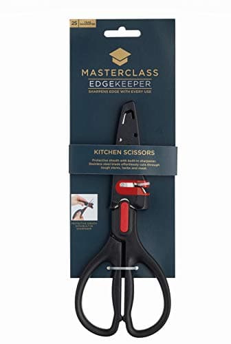 Image of MasterClass EdgeKeeper Kitchen Scissors with Sharpener Sheath, Stainless Steel, 22cm (8.5"), Clam Packed, Black