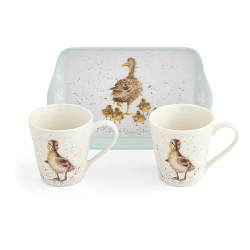 Image of Royal Worcester x Wrendale Designs Mug and Tray Set - Porcelain & Melamine, Lovely Mum Duck & Ducklings Design by Artist Hannah Dale, Suitable for Tea or Coffee Time with Your Partner