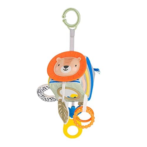 Image of Taf Toys Savannah Discovery Cube Sensory Baby Toy. Includes Teether, Baby Safe Mirror, Padded Handle, Chime Bell. Attach to Cot or Pram. 0 month +