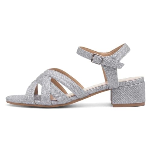 Image of Lilley Womens Silver Glitter Heeled Strappy Sandal - Size 8 UK - Multicolour