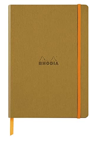 Image of RHODIA 117476C - Gold Soft Notebook - A5 - Dot Dot - 160 pages - Ivory Clairefontaine Paper 90 g/m - Bookmark, Elastic Closure - Faux Leather Cover - Rhodiarama Collection