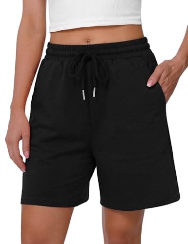 Image of Litherday Running Shorts Women Ladies Bermuda Loose High Waist Cotton Shorts with Pockets Knee Length for Running Fitness Gym Casual Athletic Jogging Bottoms (Black, M)