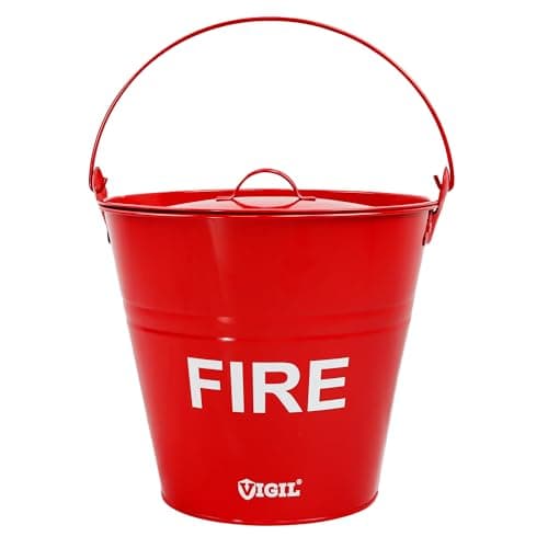 Image of Vigil Red Fire Bucket with Lid - Galvanised Metal Bucket with Handle for Fire Safety (Capacity - 10 Litre) - Designed for Storing Sand & Other Spillage Absorbent Materials