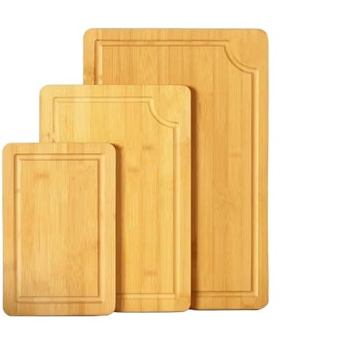 Image of Bamboo Chopping Board Set 3 Piece Wooden Chopping Boards for Kitchens with Grooves, Thick Cutting Board for Meat, Veggies