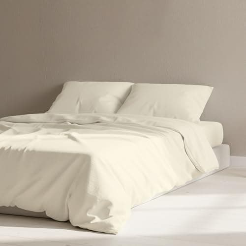 Image of The Linen Company NY Eucalyptus Bedding – Tencel Double Duvet Cover with BCI Cotton Blend, Ultra-Soft, Breathable Percale, Skin-Friendly, Lightweight, Temperature-Regulating (Ivory)