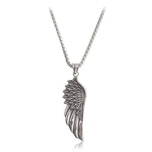 Image of Made by Nami Men's High-Quality Stainless Steel Necklace Chain 23" with Pendant - Handmade Surfer Jewellery - no tarnishing & rust - Gift for Men - U (Silver Vikings Wing)