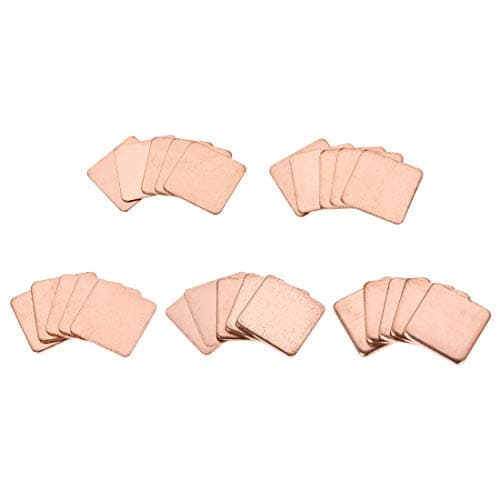 Image of sourcing map Flat IC Chipset Thermal Copper Heatsink for CPU GPU RAM 15 x 15mm with Thickness 0.3/0.5/0.8/1.0/1.5mm Total 25pcs