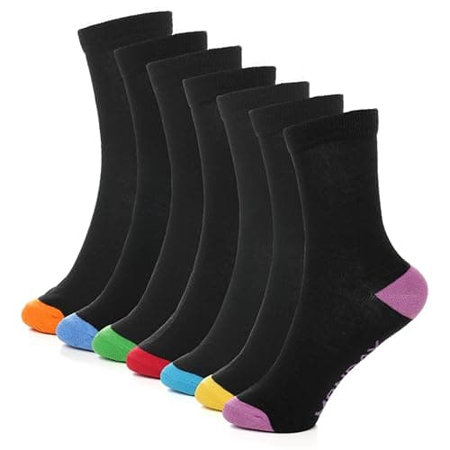 Image of Sock Stack Days of the Week Socks 7 Pack Cotton Rich Designs Heel & Toe Smart Breathable Boys Kids and Men's Sock Black Multi Colour, 6-11