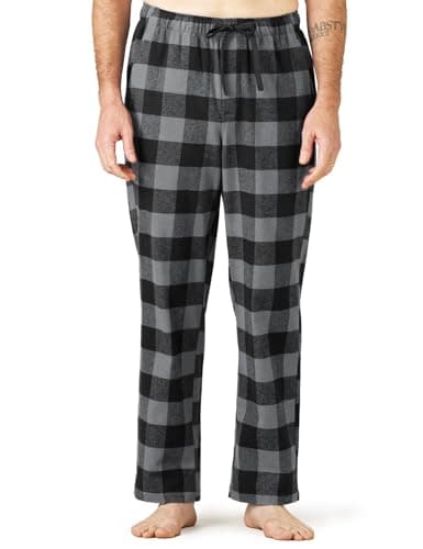 Image of LAPASA Men's Plaid 100% Cotton Flannel Loungewear Pyjama Pants Nightwear Trousers M39 (Black + Heather Grey, M)