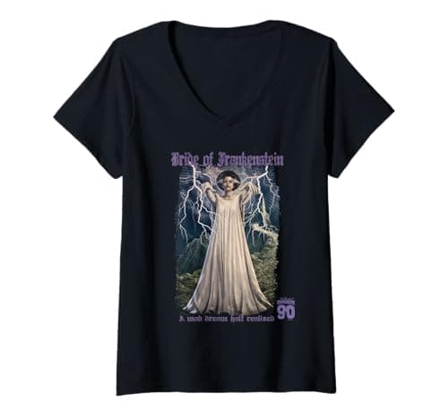 Image of Womens Universal Monsters Bride Of Frankenstein 90th Lightning V-Neck T-Shirt