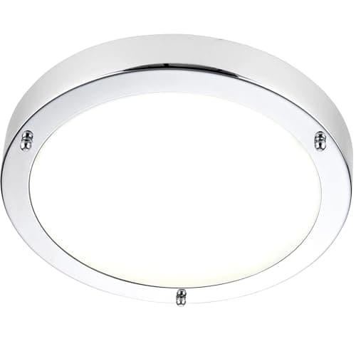 Image of National Lighting Portico IP44 Rated Flush Round Chrome Plated 300mm Disc LED Bathroom Ceiling Light Fitting with Frosted Glass Shade Zone 2