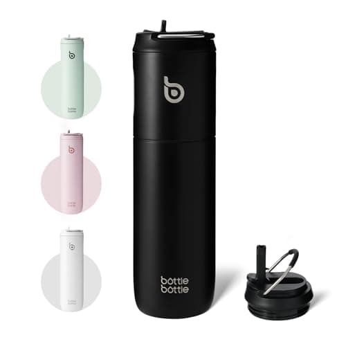 Image of Bottle Bottle Stainless Steel Water Bottle 700ml with Straw and Lid Sports Insulated Metal Water Bottles with Handle(Black)