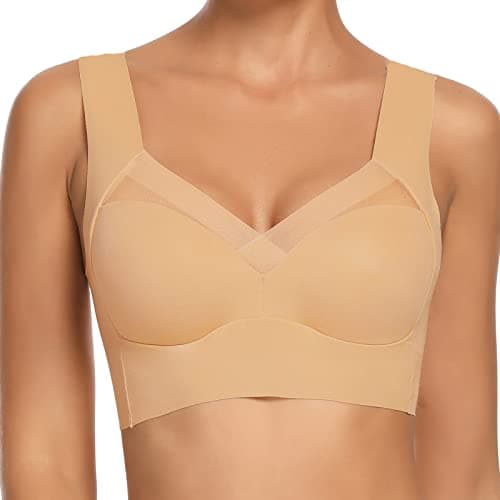 Image of WOWENY Wireless Bras for Women Zero Feeling Sleep Bra Non Wired Bra for Women Bralette Crop Top Comfy Tops Full Coverage Thin Soft Bustier (Brown,M)