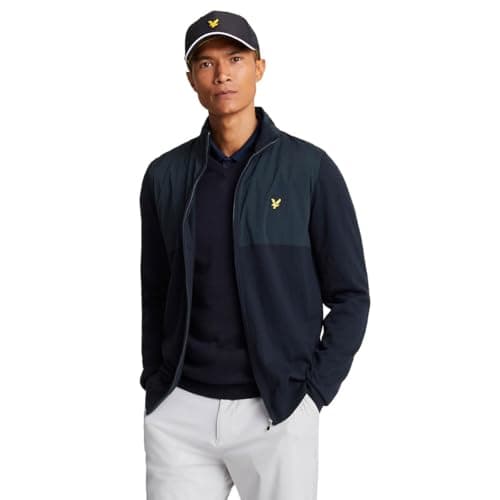 Image of Lyle & Scott Mens Overlay Full Zip Knit Golf Sweater - Dark Navy - L