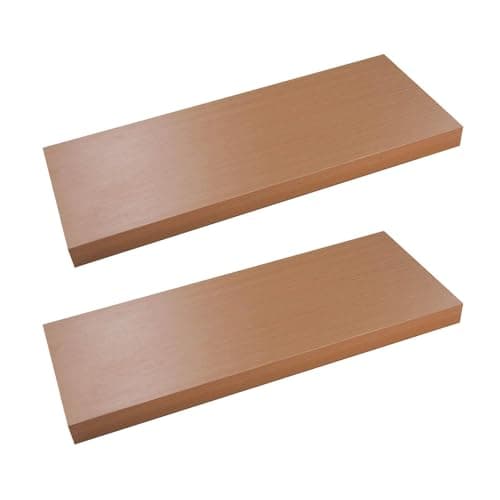 Image of simpa Beech Effect MDF Laminate Finish Floating Shelf - Large 900 x 230 x 40mm - Set of 2 Shelves