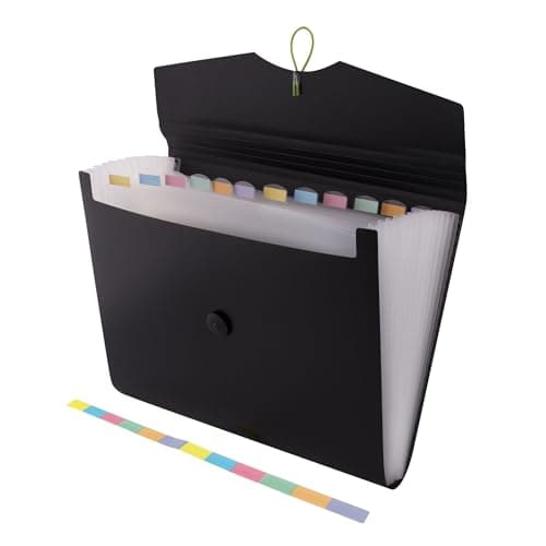 Image of D.RECT | Expandable Expanding File | Document Organiser | Folders Expander for School - Office - Home | Expanding File Folders | Pockets Filing Box | 12 Compartments | Size: A4 | Colour: Black 5580