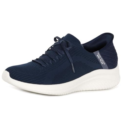 Image of Skechers Women's Ultra Flex 3.0 Brilliant Path Slip-On Sneakers, Navy Knit/Mint Trim, 4 UK