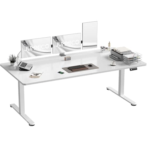 Image of JUMMICO Electric Standing Desk 180 x 80 cm Home Office Height Adjustable Desk, Computer Lift Table with Smart Panel, Sit Stand Desk with Height Memory, White