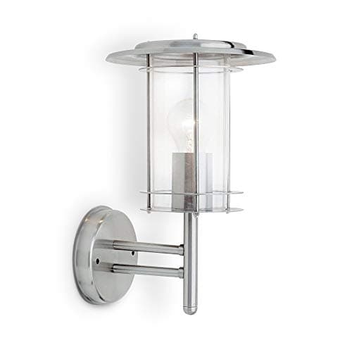 Image of York Outdoor Lights - Stainless Steel Security Lights Outdoor - Dimmable Outside Wall Lights - Outdoor Lights Mains Powered - IP44 Weatherproof Wall Lights - E27 LED Compatible