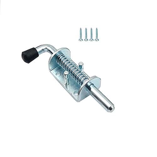 Image of Spring Loaded Latch, KAIISSA 125 mm Barrel Bolt Metal Lock with Grip, Heavy Duty Spring Latch Pin for Yard Gate Shed Door Tailgate Trailer Garage with Screws