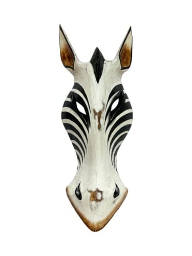 Image of My Family House Zebra Wall Hanging Mask - Natural - Hand Carved - Albesia Wood Decoration - 30 cm