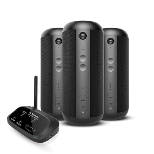Image of Avantree Harmony 2 - Multi-Room Wireless Speaker System with Bluetooth & Wired Inputs, Set of 3 Speakers with Independent Use, Scalable up to 100, Low Latency Sync for Home, Outdoor, Church & Events