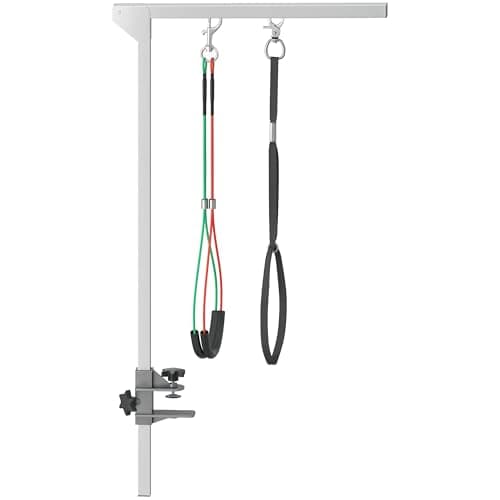Image of PawHut Foldable Pet Grooming Arm w/Clamp 30 Inch Height Adjustable, Dog Grooming Loop, Two No Sit Haunch Holders for Small Medium Dogs, Sliver