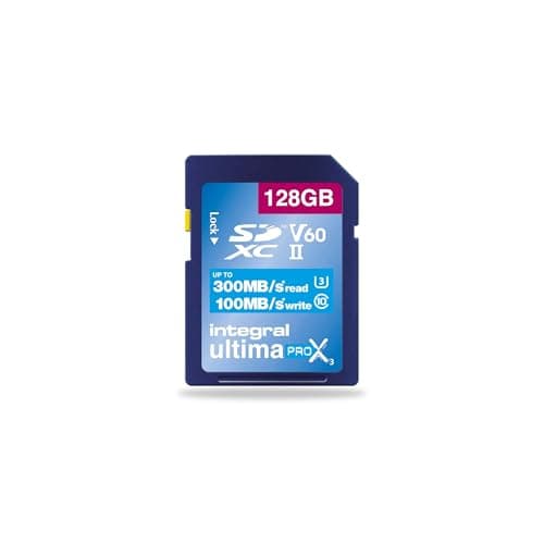 Image of Integral 128GB UHS-II SD Card V60 Up to 300MBs Read and 100MBs Write Speed 1733X SDXC Professional High Speed Memory Card