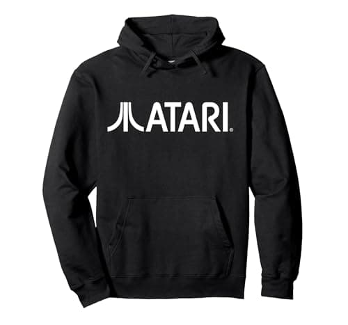 Image of Atari Vintage Games White Logo Classic Gaming Fun Style Pullover Hoodie, Adult Unisex, Black, Large