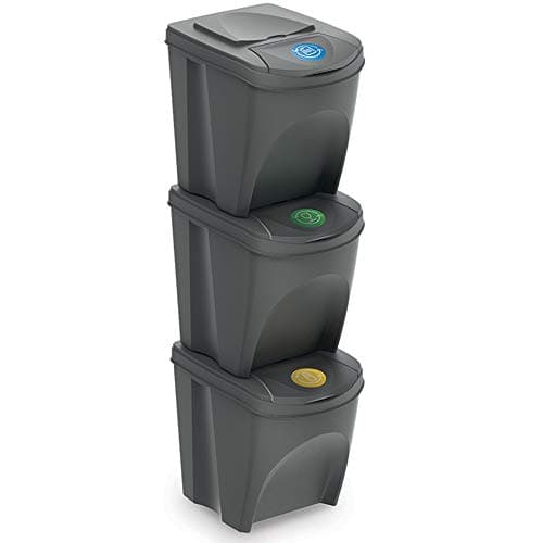 Image of DANIEL JAMES Housewares 3 x 25L Recycle Bins Food Stackable Waste Recycling Kitchen Garden Dustbin Lids