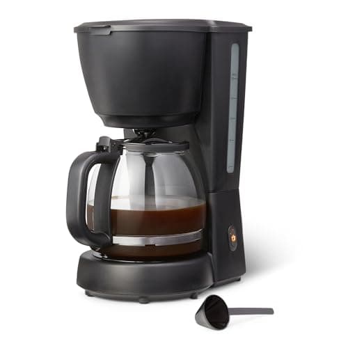 Image of Amazon Basics Filter Coffee Machine with LED Indicator, 10-Cup Capacity Coffee Maker, 1.25L, 1000 W, Glass Carafe, Black