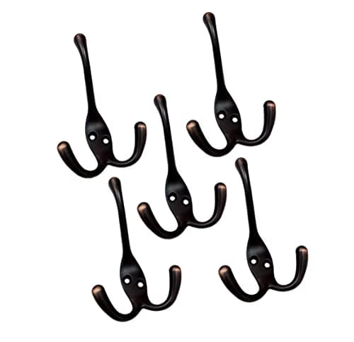Image of QCAA Premium Quality Coat Hat Hook Three Prongs Hook, 4", Zinc Die Cast, ORB(Oil-Rubbed Bronze), Made in Taiwan, 5 Pack