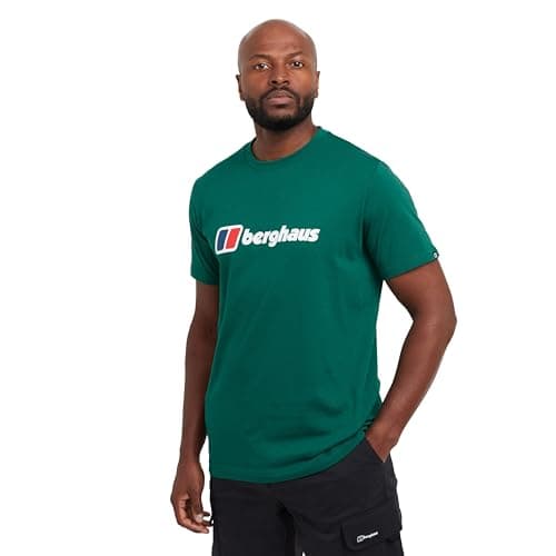Image of Berghaus Men's Class XL Cotton T-Shirt, Loose Fit, Modern Style, Graphic Logo, 74.5cm Length (UK, Alpha, M, Regular, Regular, Green)