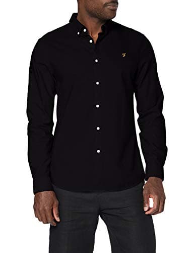 Image of Farah - Men's Shirt, Brewer Slim Fit, Organic Cotton, Indigo Oxford Shirt, Casual-Style Shirt, Black, L