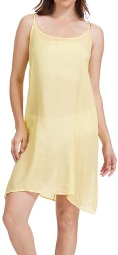 Image of Women's Silk Cotton Camis Full Slips Dress Lightweight Basic Camisole Slip Under Dress Nigthgowns Petticoat Chemises (UK, Alpha, L, Regular, Regular, Yellow)