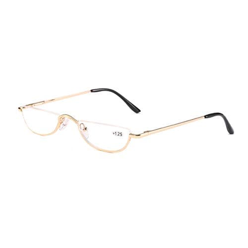 Image of Half Frame Reading Glasses Spring Hinges for Men Women Slim Half Moon Lens Readers Metal Semi Rimless Eyewear(Gold，+2.5)