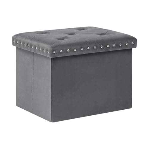 Image of Bonlife Velvet Ottoman with Storage,Small Storage Boxes with Lids,Folding Ottoman Seat,Footstool for Living Room,42x32x32cm,Grey