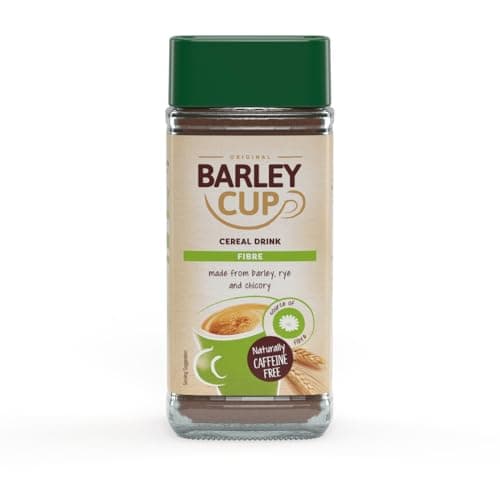 Image of Barleycup Fibre Instant Grain Beverage 100g. High Fibre. Made from the finest roasted grains and chicory roots. Vegan. Free from caffeine and contains no artificial additives
