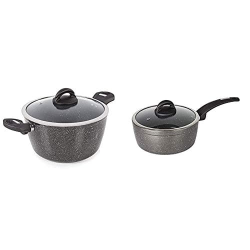 Image of Tower Cerastone Induction Casserole Dish with Glass Lid, Non Stick Ceramic Coating, Easy to Clean, Graphite, 24 cm & Cerastone Induction Saucepan, Non Stick Ceramic Coating, Graphite, 22 cm
